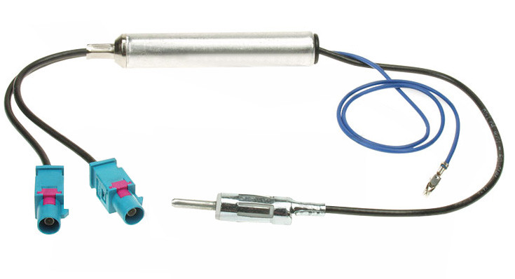 ISO антен переходник VW, Audi, Opel, Skoda, Renault, Peugeot, Citroen, LADA с питанием двойной