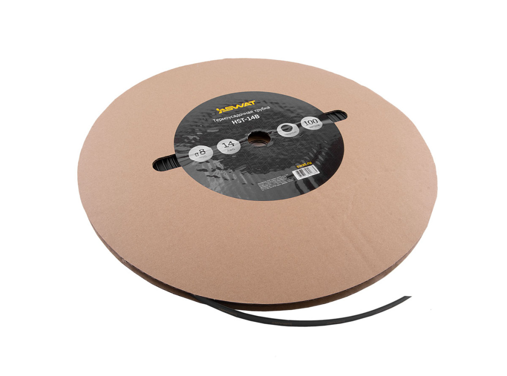 трубка термоусадочная 14Ga, черная, d8мм, 100м