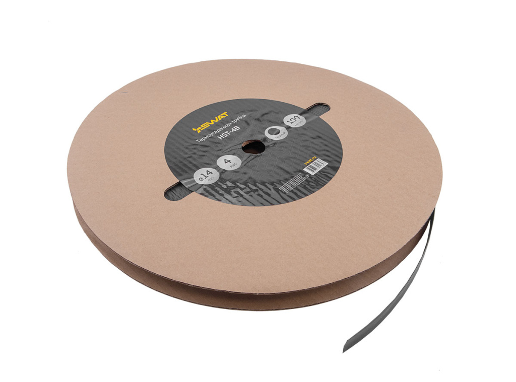 трубка термоусадочная 4Ga, черная, d14мм, 100м