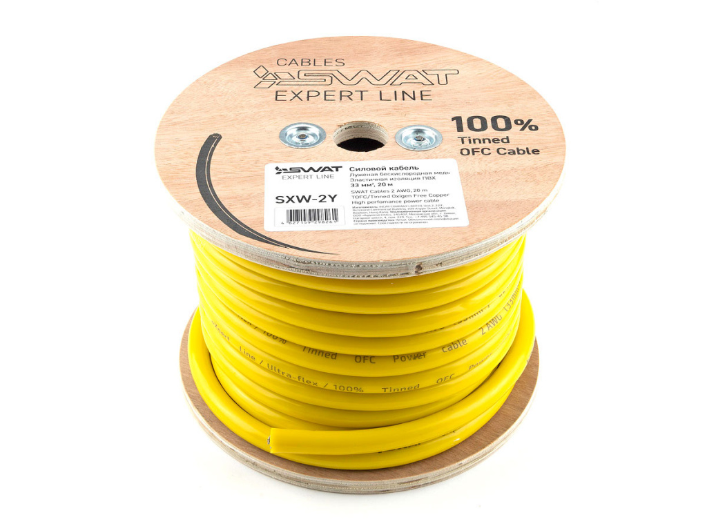 SWAT SXW-2Y силовой кабель 2Ga/35мм2, желтый, луженая медь, 20м, метровая разметка