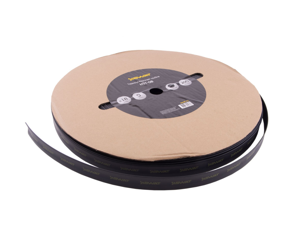 трубка термоусадочная 0Ga, черная, d18мм, 100м