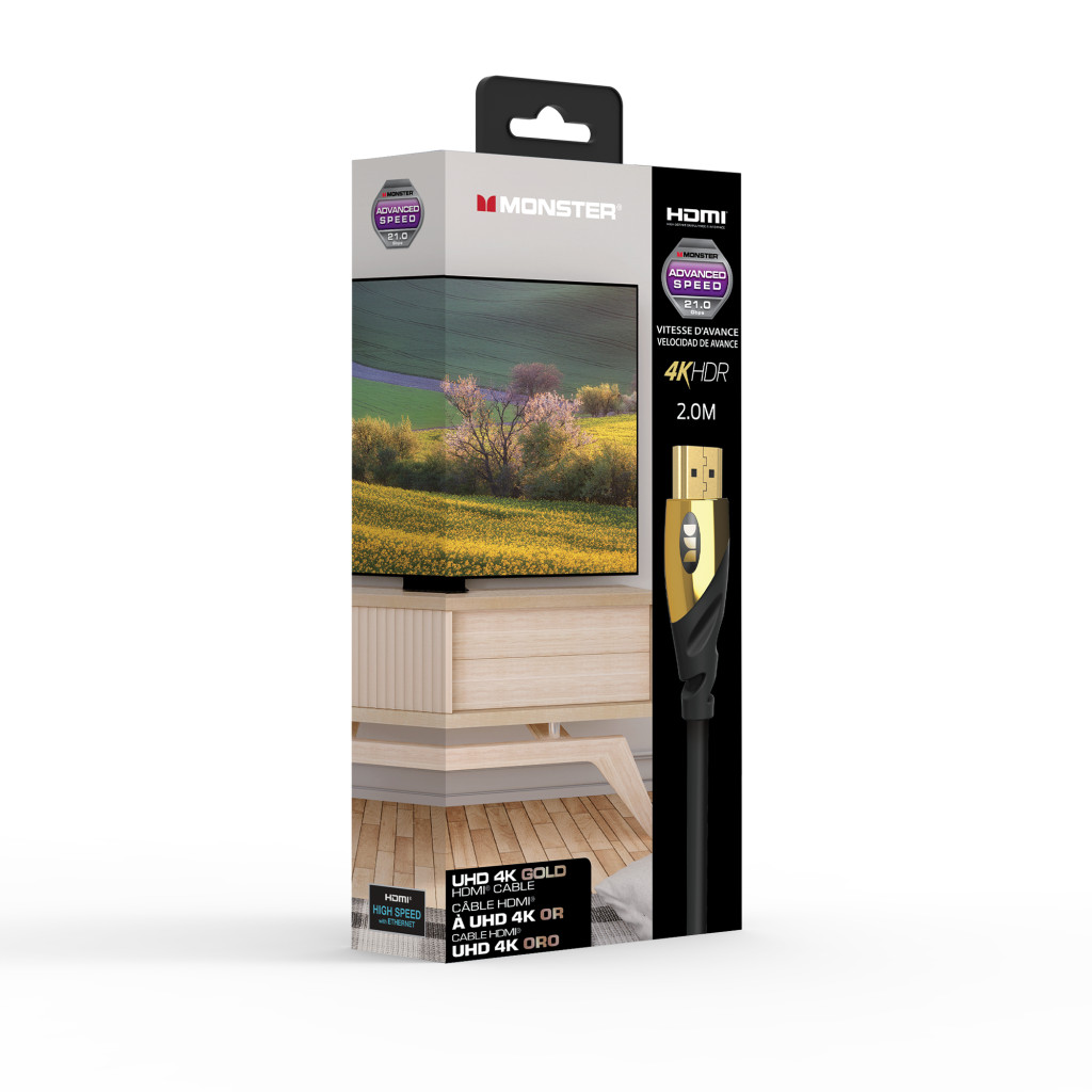 Monster Cable Essentials, HDMI кабель, 4К, UHD, Gold, 2m